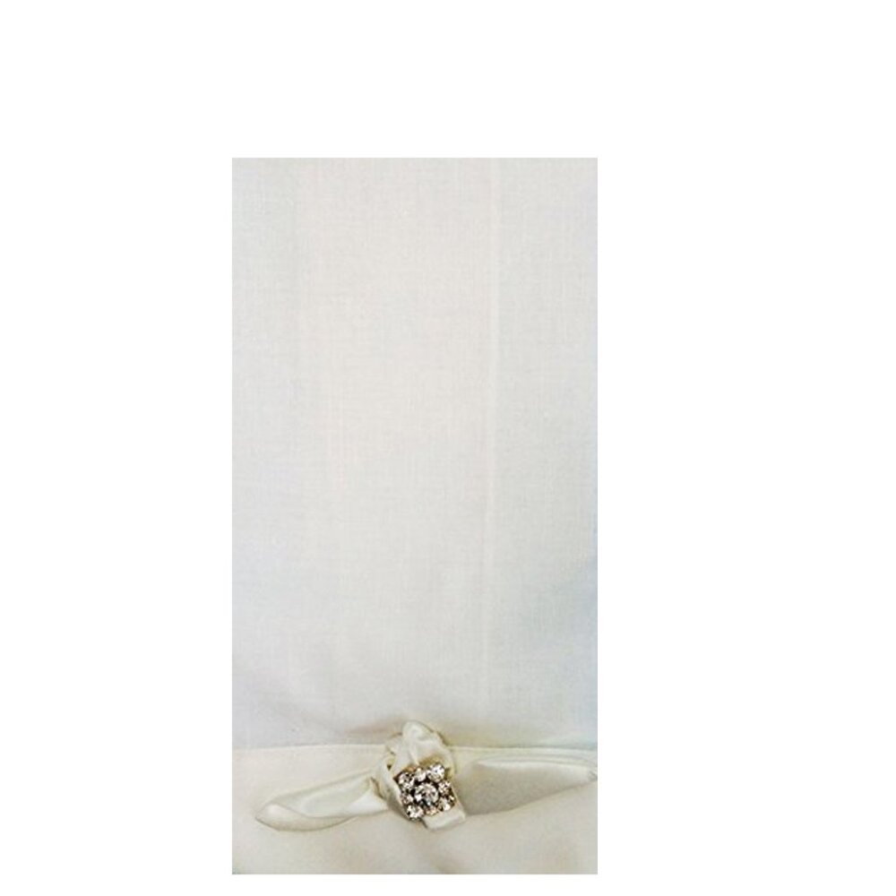 White Linen Rhinestone and Beige Satin Guest Towel